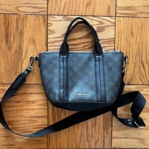 Nine West Gray Black Logo Crossbody Satchel with Black Trim and Removable Strap